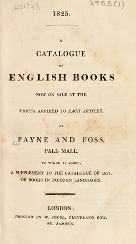 Cover for A catalogue of English books now on sale ... To which is added, a supplement to the catalogue of 1824, of books in foreign languages