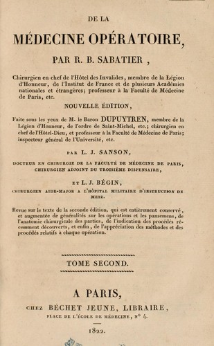 Cover for De la mÃ©decine opÃ©ratoire, ou des opÃ©rations de chirurgie qui se pratiquent le plus frÃ©quemment ...
