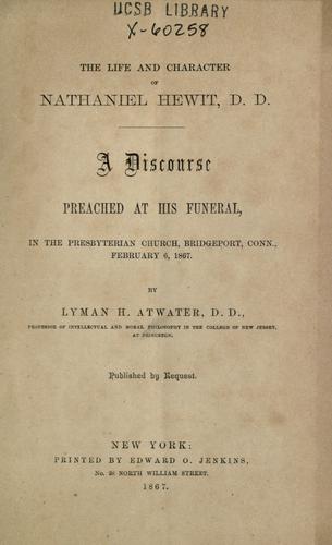 Cover for The life and character of Nathaniel Hewit, D.D.