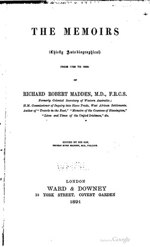 Cover for The memoirs (chiefly autobiographical) from 1798 to 1886 of Richard Robert Madden.