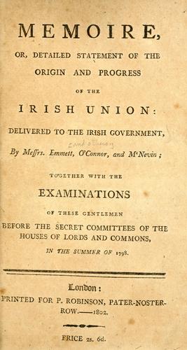 Cover for Memoire, or, detailed statement of the origin and progress of the Irish union delivered to the Irish government