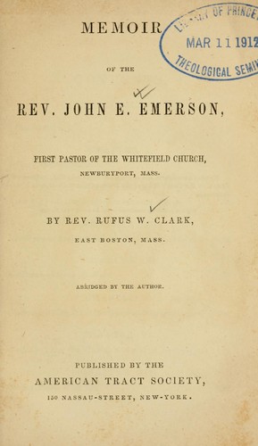 Cover for Memoir of the Rev. John E. Emerson