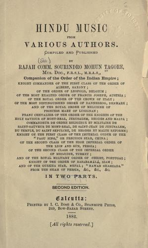 Cover for Hindu music, from various authors.
