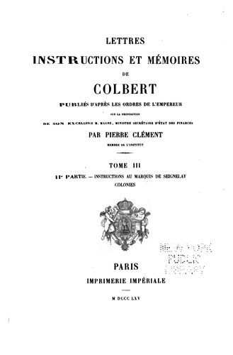 Cover for Lettres, instructions et mémoires de Colbert