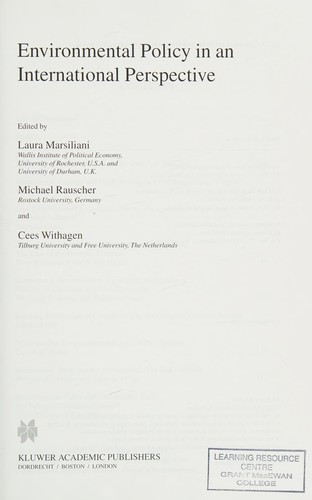 Cover for Environmental policy in an international perspective