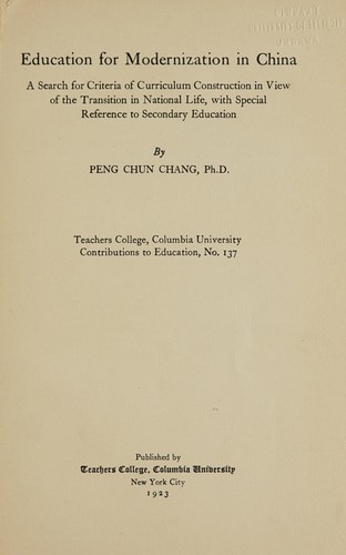 Cover for Education for modernization in China