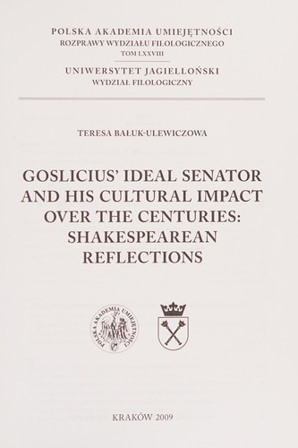 Cover for Goslicius' Ideal senator and his cultural impact over the centuries