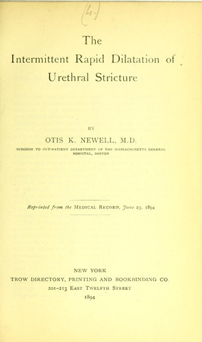 Cover for The intermittent rapid dilation of urethral stricture