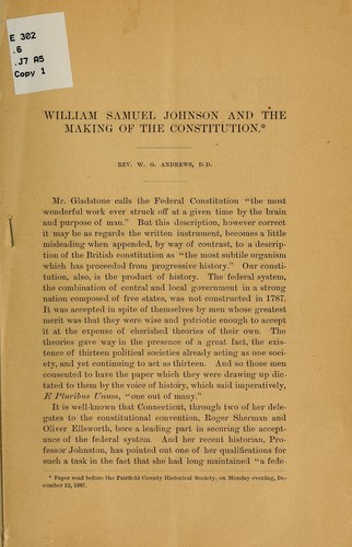 Cover for William Samuel Johnson and the making of the Constitution