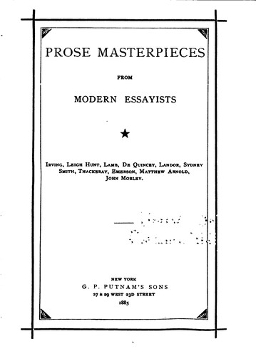 Cover for Prose Masterpieces from Modern Essayists