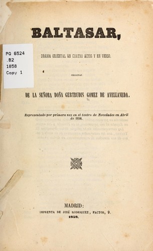 Cover for Baltasar, drama oriental en cuatro actos y en verso