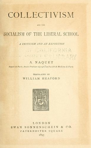 Cover for Collectivism and the socialism of the liberal school