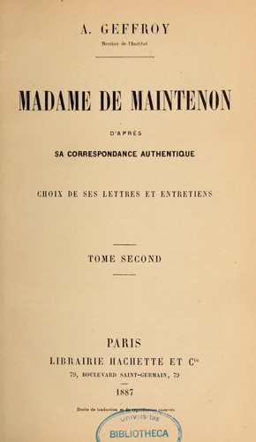 Cover for Madame de Maintenon d'après sa correspondance authentique