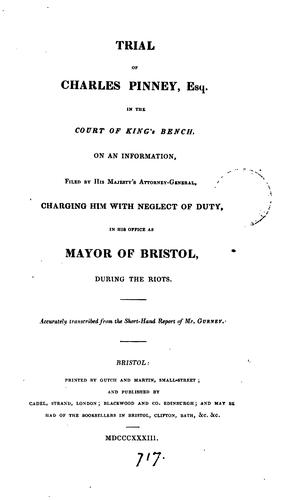 Cover for Trial of Charles Pinney ... on an information ... charging him with neglect of duty in his ...