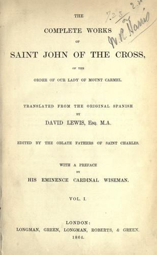 Cover for complete works of Saint John of the Cross, of the Order of Our Lady of Mount Carmel