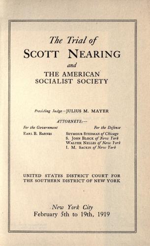 Cover for trial of Scott Nearing and the American Socialist Society.