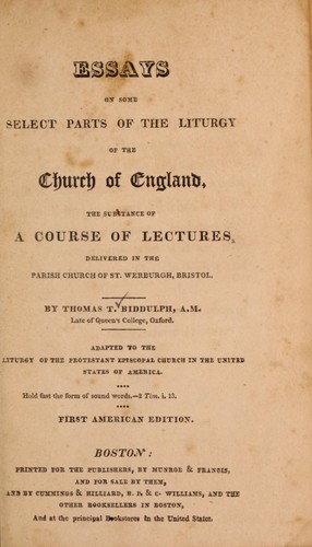Cover for Essays on some select parts of the liturgy of the Church of England