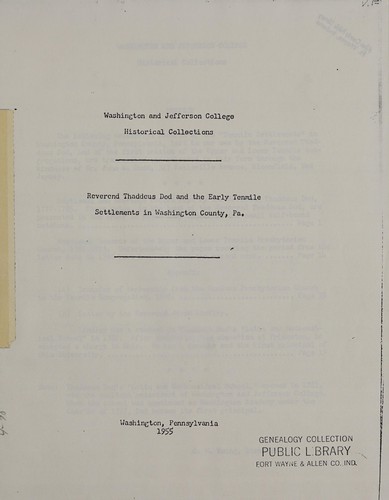 Cover for Reverend Thaddeus Dod and the early Tenmile settlements in Washington County, Pa