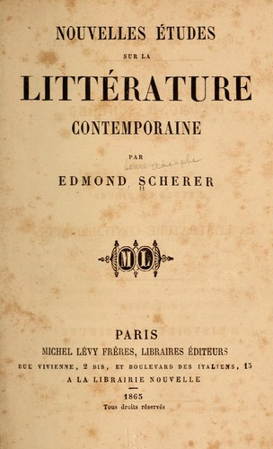 Cover for Nouvelles études sur la littérature contemporaine