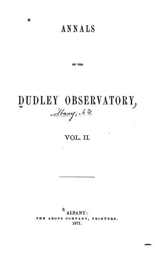 Cover for Annals of the Dudley Observatory