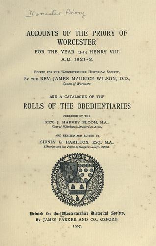 Cover for Accounts of the Priory of Worcester