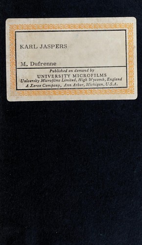 Cover for Karl Jaspers et la philosophie de l'existence