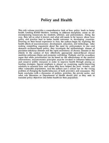 Cover for Policy and health