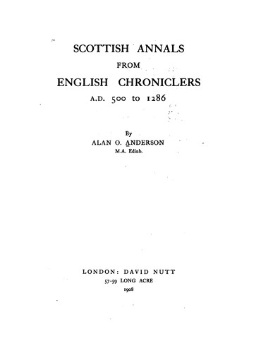 Cover for Scottish annals from English chroniclers A.D. 500 to 1286