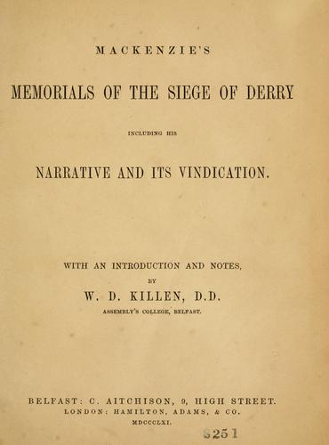 Cover for Mackenzie's memorials of the siege of Derry