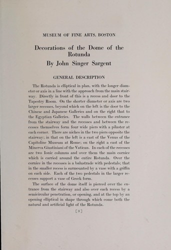 Cover for Decorations of the dome of the rotunda by John Singer Sargent