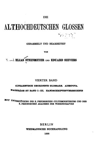 Cover for Die althochdeutschen Glossen