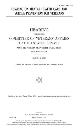 Cover for Hearing on mental health care and suicide prevention for veterans