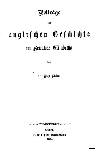Cover for Beiträge zur englischen Geschichte im Zeitalter Elisabeths