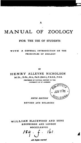 Cover for A manual of zoology