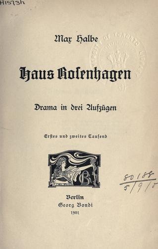 Cover for Haus Rosenhagen, Drama in drei Aufzügen.