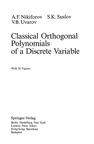 Cover for Classical Orthogonal Polynomials of a Discrete Variable