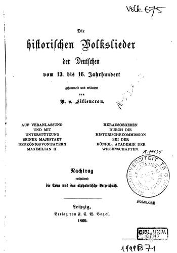 Cover for Die historischen Volkslieder der Deutschen vom 13. Bis 16. Jahrhundert
