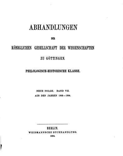Cover for Abhandlungen der königlichen Gesellschaft der Wissenschaften zu Göttingen