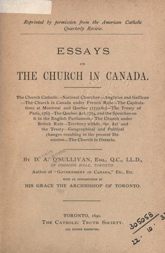 Cover for Essays on the church in Canada ...