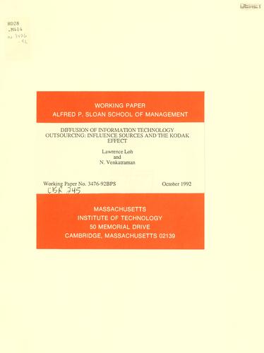 Cover for Diffusion of information technology outsourcing