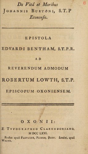 Cover for De vita et moribus Johannis Burtoni. Epistola
