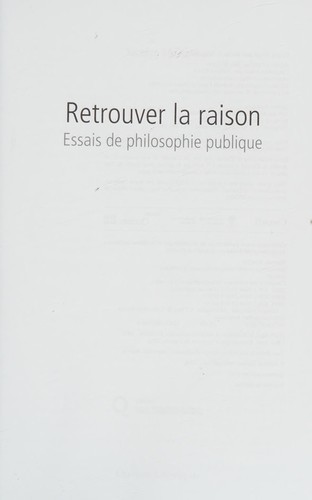 Cover for Retrouver la raison