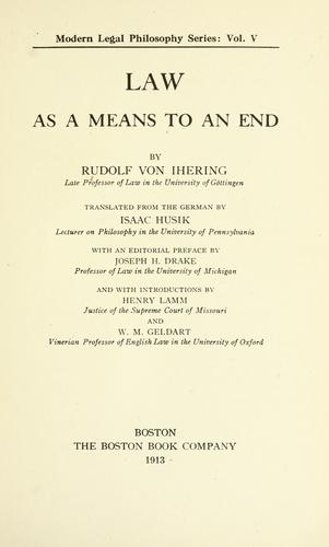 Cover for Law as a means to an end.