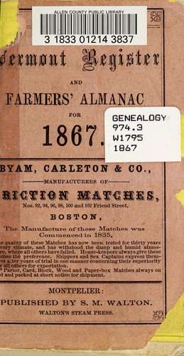 Cover for Walton's Vermont register and farmer's almanak