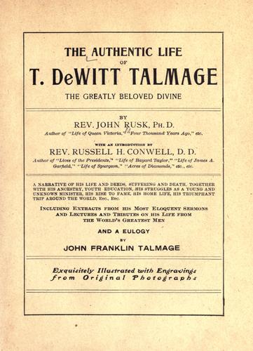 Cover for The authentic life of T. De Witt Talmage