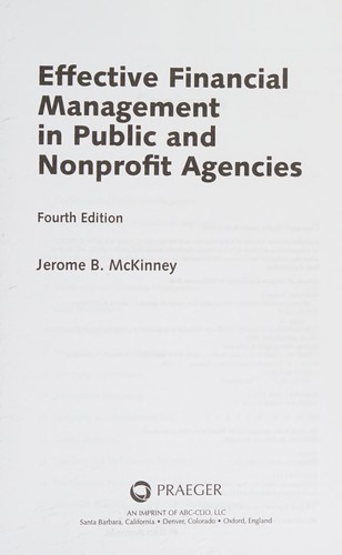 Cover for Effective financial management in public and nonprofit agencies