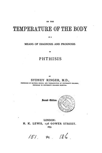 Cover for On the temperature of the body as a means of diagnosis in phthisis and tuberculosis