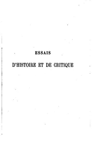Cover for Essais d'histoire et de critique