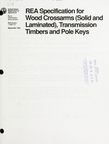 Cover for REA specification for wood crossarms (solid and laminated), transmission timbers and pole keys