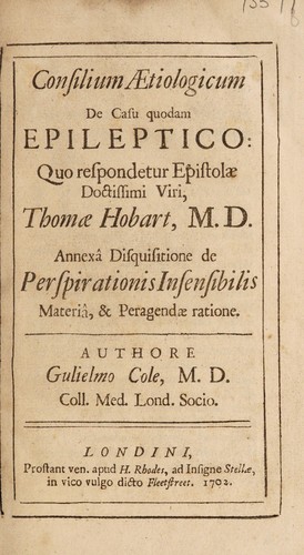 Cover for Consilium aetiologicum de casu quodam epileptico ... Annexa disquisitione de perspirationis insensibilis materia